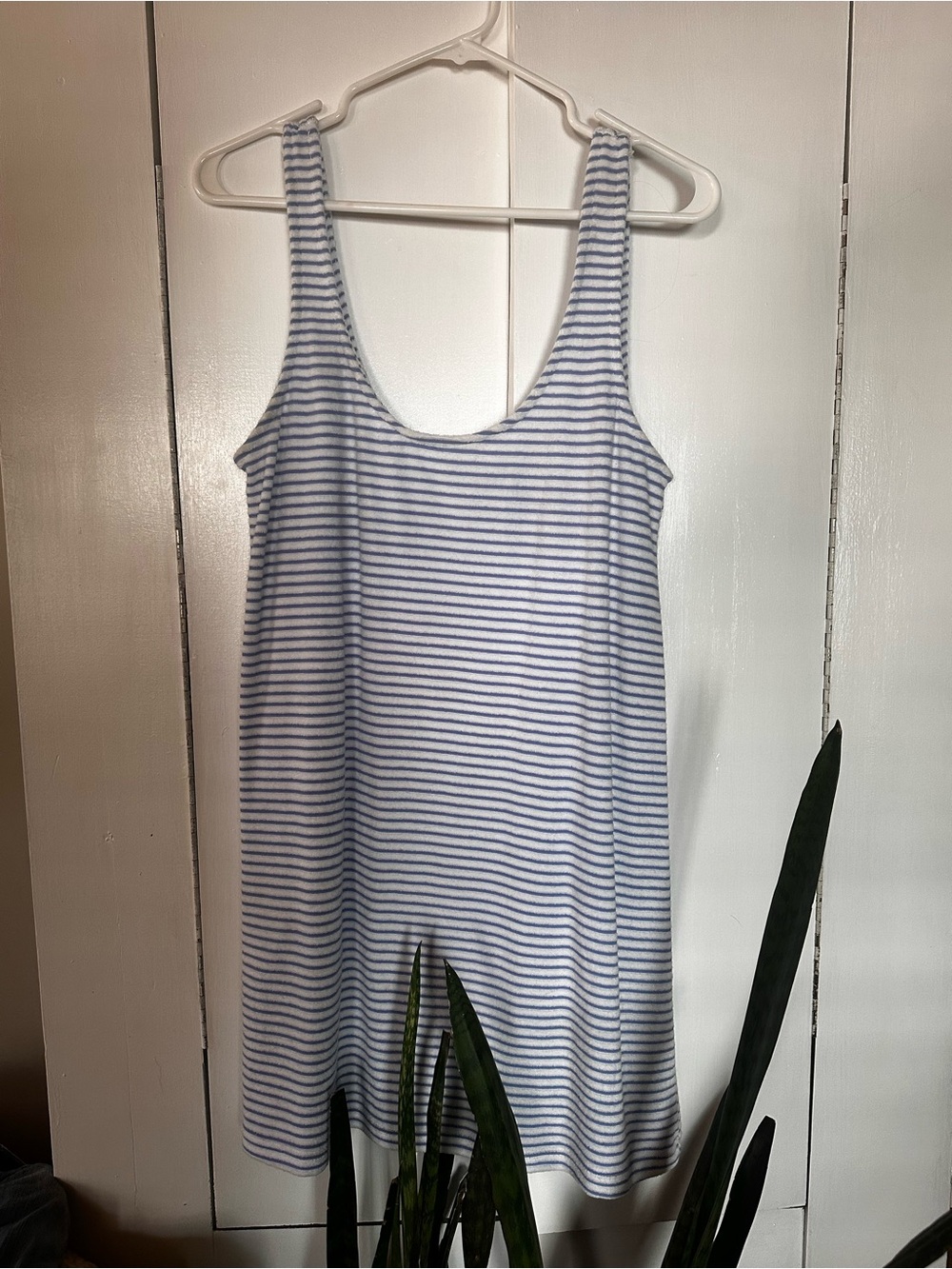 Blue and White Terry Cloth Striped Tank Dress